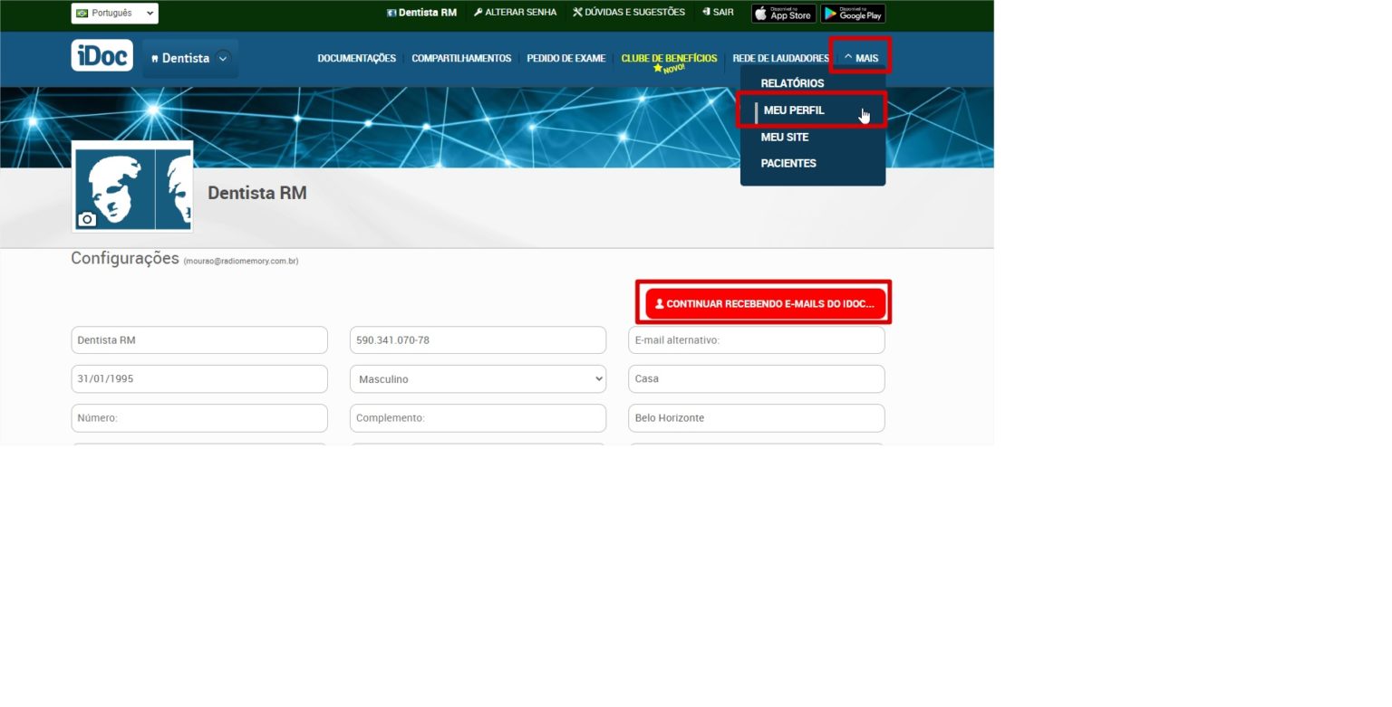 Como alterar os dados cadastrais no iDoc Central de Ajuda Radio Memory